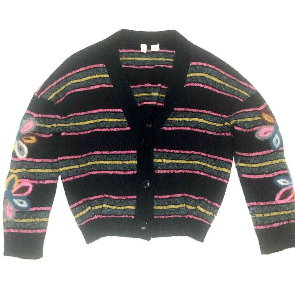 Moth Women Sweater Navy Blue XS Wool Cashmere Blend Stripe Floral Anthropologie